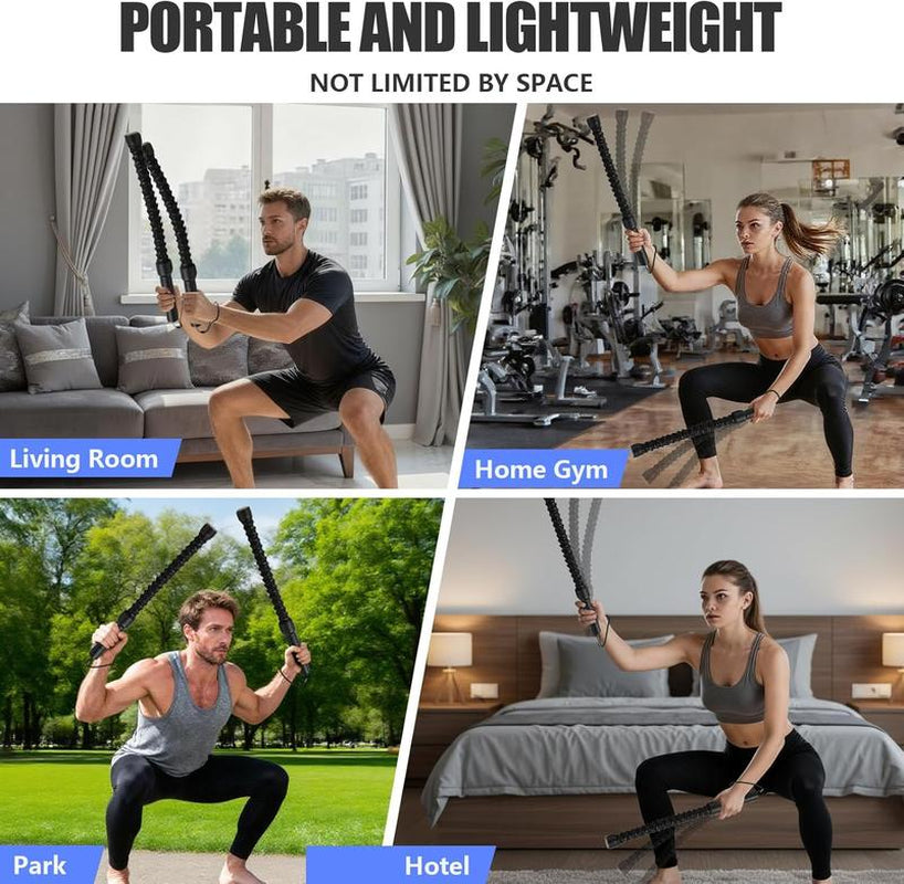 New Upgraded Ropeless Battle Rope Home Gym Equipment with Integrated Non-Slip Handles Rubber-Coated Springs for Unisex Indoor Outdoor Training HIIT Workouts Low-Impact Cardio Training