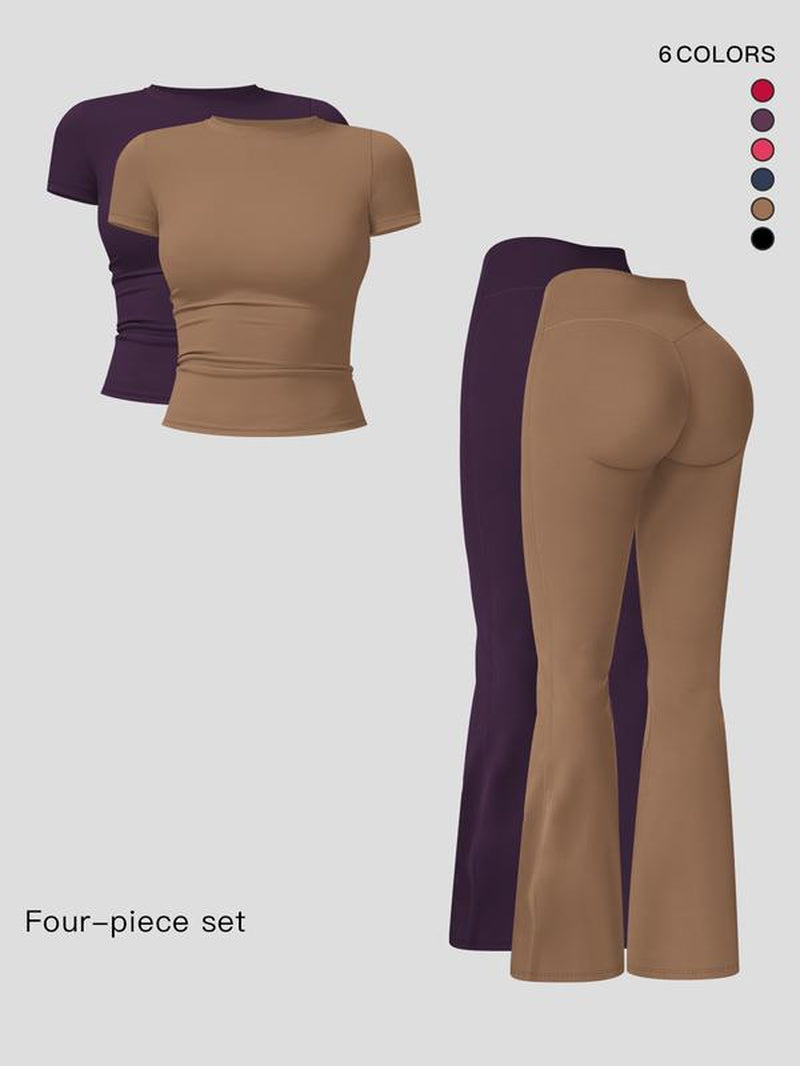 Women'S Sporty Two-Piece Set, Quick-Dry Slim Fit T-Shirt & High Waist Yoga Pants, Soft Skin-Friendly Fabric, All-Season Wear, Sports Activewear Set