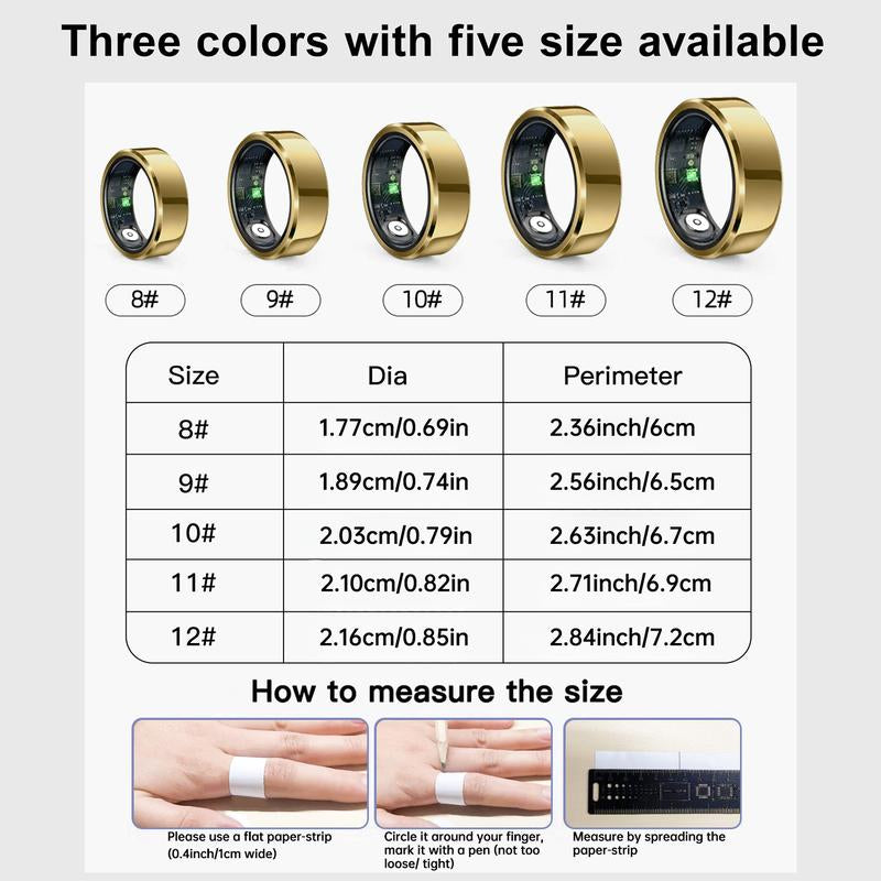 Smart Health Ring for Women Men Fitness Tracker with Heart Rate, Sleep Monitoring, Step Counting, IP68 Waterproof for Iphone and Android, No Subscription Fee