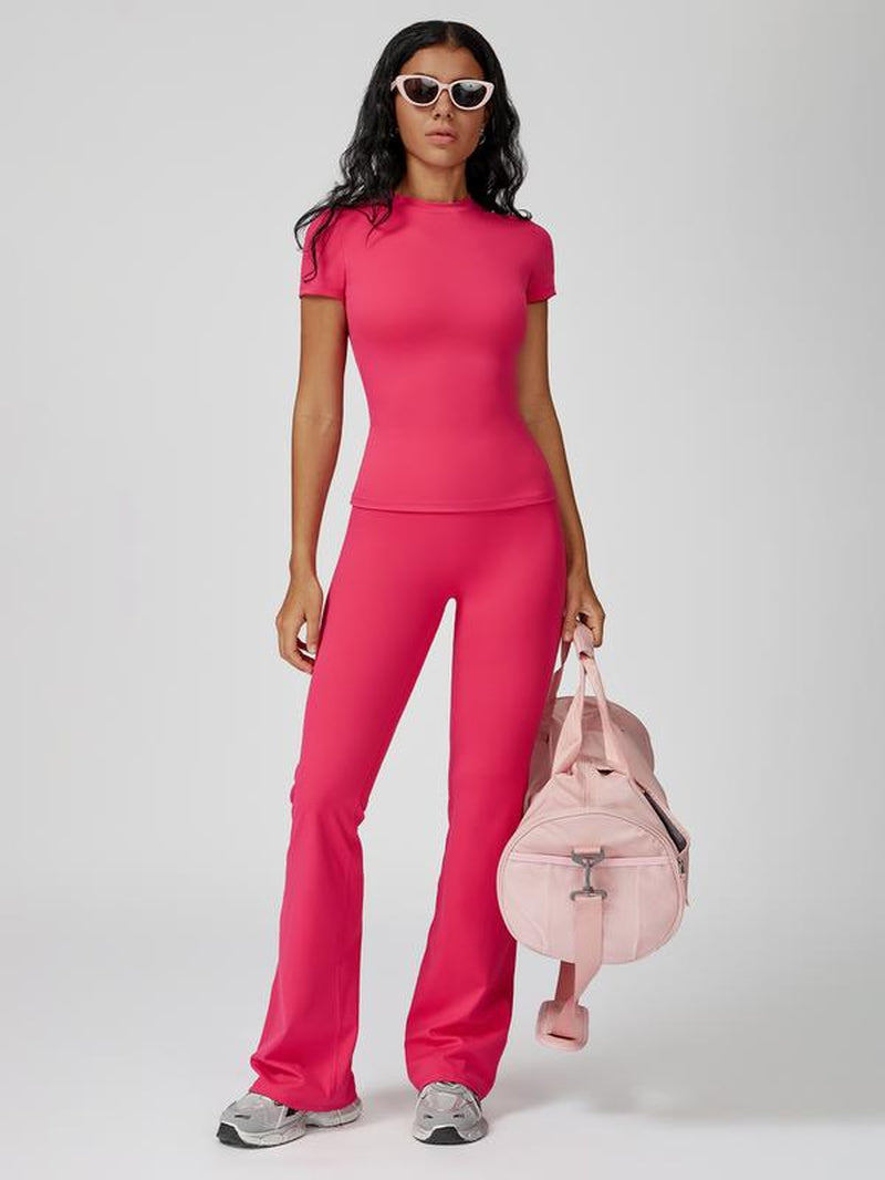 Women'S Sporty Two-Piece Set, Quick-Dry Slim Fit T-Shirt & High Waist Yoga Pants, Soft Skin-Friendly Fabric, All-Season Wear, Sports Activewear Set