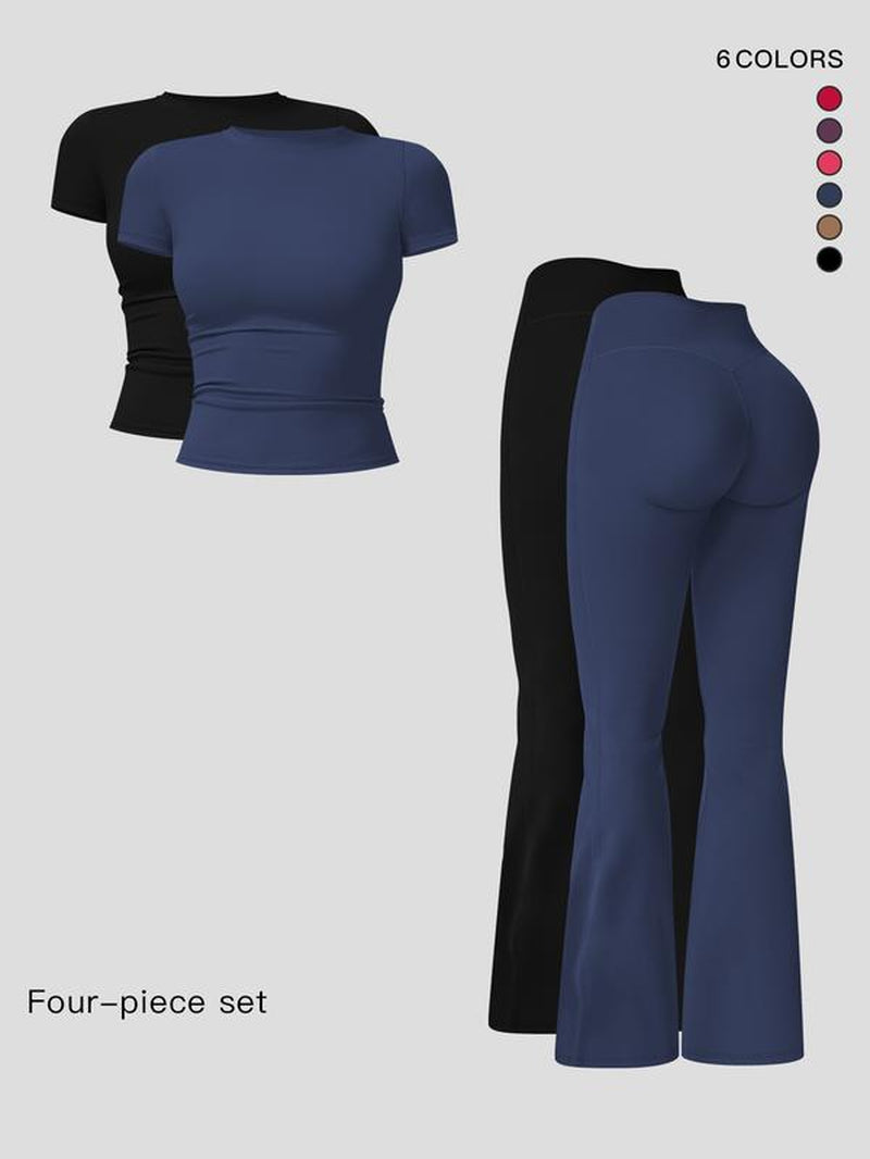 Women'S Sporty Two-Piece Set, Quick-Dry Slim Fit T-Shirt & High Waist Yoga Pants, Soft Skin-Friendly Fabric, All-Season Wear, Sports Activewear Set