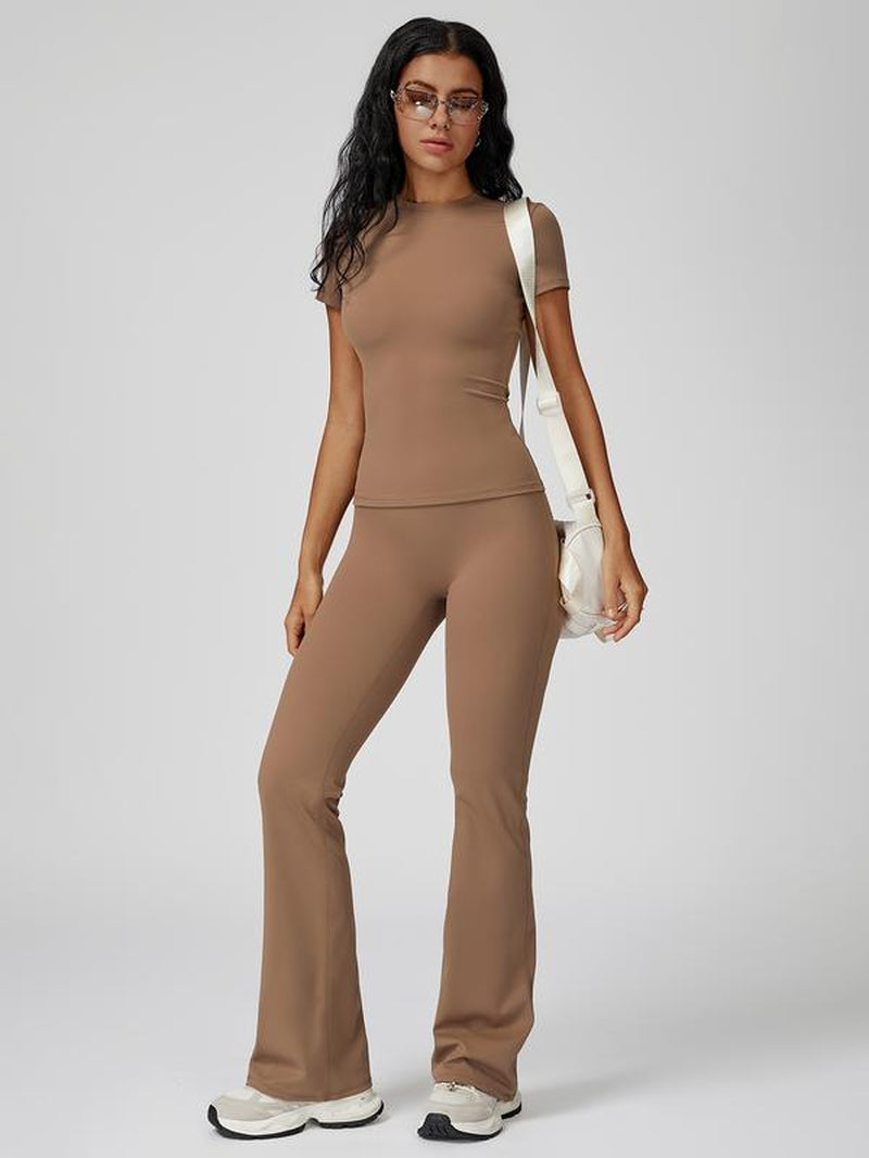 Women'S Sporty Two-Piece Set, Quick-Dry Slim Fit T-Shirt & High Waist Yoga Pants, Soft Skin-Friendly Fabric, All-Season Wear, Sports Activewear Set