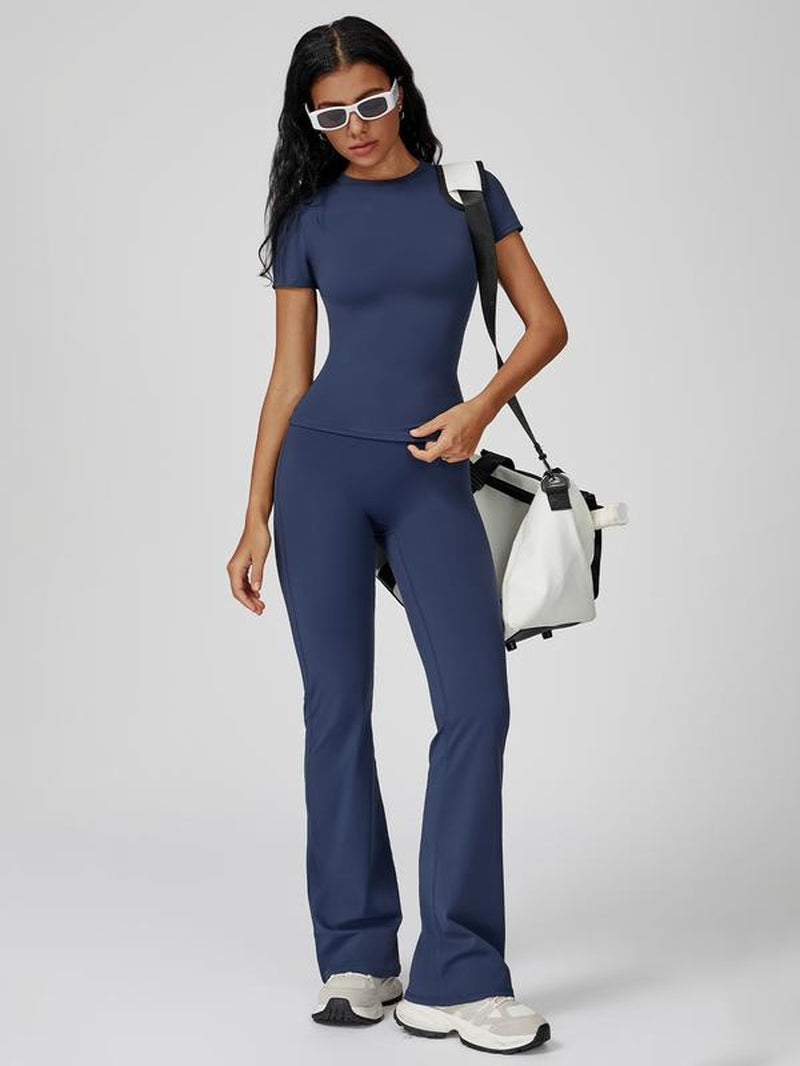 Women'S Sporty Two-Piece Set, Quick-Dry Slim Fit T-Shirt & High Waist Yoga Pants, Soft Skin-Friendly Fabric, All-Season Wear, Sports Activewear Set